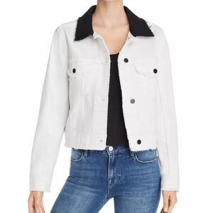 Frame Block Denim Jacket Contrast Collar XS X-Small Off White Black Raw Hem